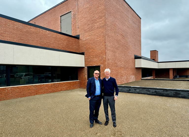 Mark Smith of MI-HQ and Thomas McGuckin of EGI Battery at the Zeeb Campus in Ann Arbor, Michigan